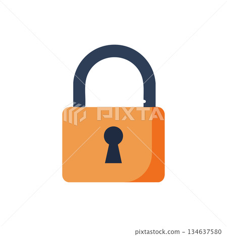 Padlock icon flat design showing locked security concept in orange and dark blue colors vector illustration 134637580
