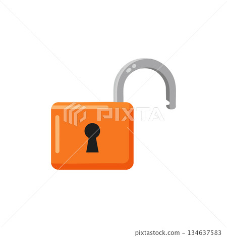 Open orange padlock security symbol unlocked vector icon design element for protection and access control 134637583