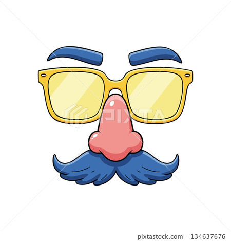 Funny cartoon disguise glasses with fake nose blue mustache and eyebrows vector illustration humorous accessory for costume party or prank 134637676