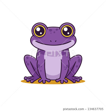 Purple frog sitting cartoon vector with big eyes and smiling face in cute style 134637705