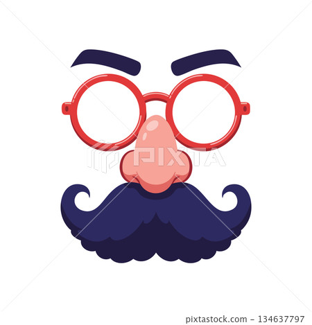 Funny face disguise glasses with big nose thick mustache and bushy eyebrows vector illustration for costume or prank ideas 134637797