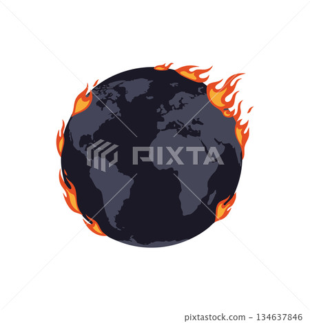 Earth on fire burning planet global warming climate change environmental crisis vector illustration Earth on fire burning planet global warming climate change environmental crisis vector illustration 134637846