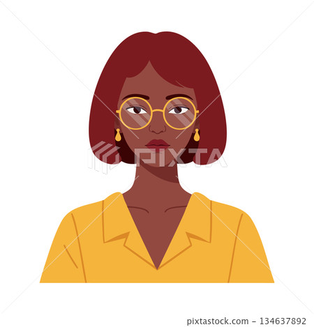 Woman with short red hair wearing glasses and yellow blouse vector portrait illustration Woman with short red hair wearing glasses and yellow blouse vector portrait illustration 134637892