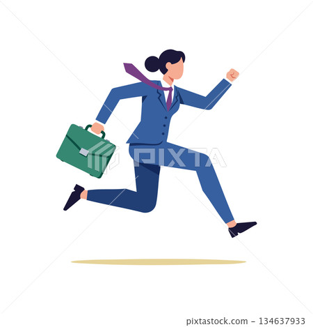 Businesswoman running with briefcase energetic professional woman in blue suit vector illustration Businesswoman running with briefcase energetic professional woman in blue suit vector illustration 134637933