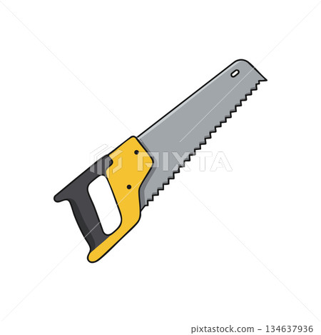 Hand saw woodworking tool with yellow and black handle vector illustration Hand saw woodworking tool with yellow and black handle vector illustration 134637936