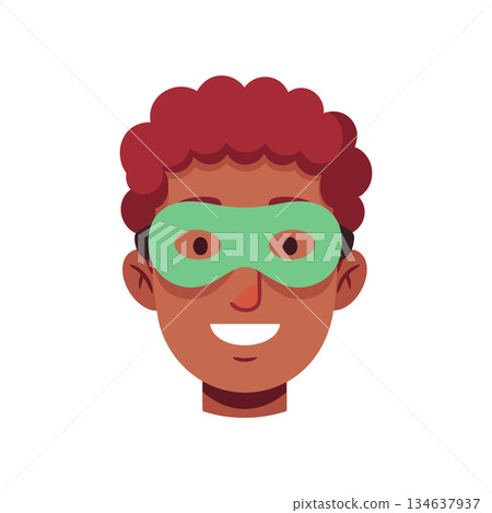 Male face with curly red hair and green superhero mask vector illustration 134637937
