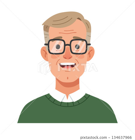 Smiling elderly man with glasses and green sweater happy portrait vector illustration Smiling elderly man with glasses and green sweater happy portrait vector illustration 134637966