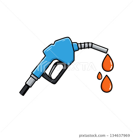 Fuel pump nozzle with dripping gasoline drops vector illustration for energy and transportation concepts 134637969