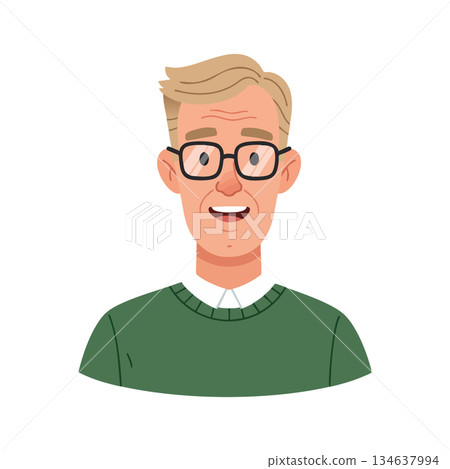 Middle aged man with glasses wearing green sweater smiling friendly casual portrait vector illustration 134637994