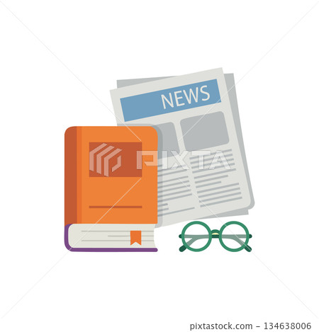 Book newspaper and eyeglasses flat vector icon for reading education and information concept Book newspaper and eyeglasses flat vector icon for reading education and information concept 134638006