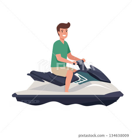 Man riding jet ski on water waves enjoying summer outdoor leisure activity vector illustration 134638009