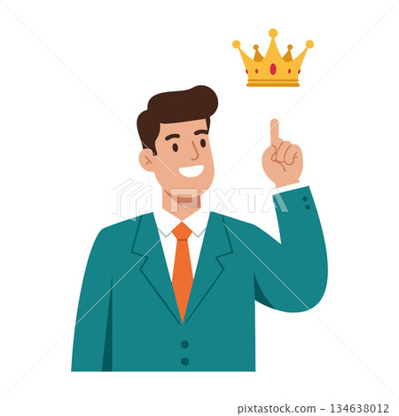 Successful businessman with crown above finger symbolizing leadership and confidence in professional attire vector illustration Successful businessman with crown above finger symbolizing leadership and confidence in professional attire vector illustration 134638012
