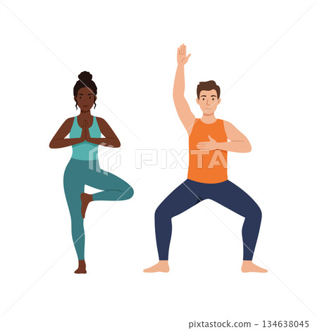 Yoga poses meditation and balance exercise for healthy lifestyle and wellness practice vector illustration Yoga poses meditation and balance exercise for healthy lifestyle and wellness practice vector illustration 134638045