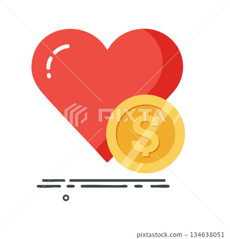 Heart symbol with golden coin and dollar sign vector illustration representing love and money concept 134638051