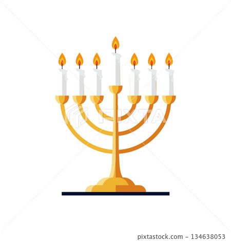 Hanukkah Menorah with Seven Lit Candles Gold Design for Jewish Festival Celebration Vector Illustration Hanukkah Menorah with Seven Lit Candles Gold Design for Jewish Festival Celebration Vector Illustration 134638053