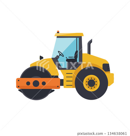Yellow road roller construction vehicle heavy machinery equipment for paving and compacting surfaces Yellow road roller construction vehicle heavy machinery equipment for paving and compacting surfaces 134638061
