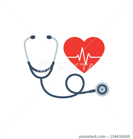 Stethoscope and red heart with heartbeat pulse vector medical health care concept illustration Stethoscope and red heart with heartbeat pulse vector medical health care concept illustration 134638080