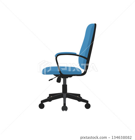 Blue ergonomic office chair with wheels and adjustable height for workspace comfort and productivity vector illustration 134638082