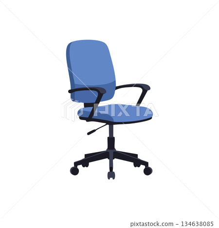 Office chair with blue cushion and black adjustable armrests swivel base design vector illustration 134638085