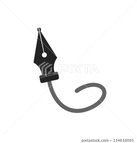 Vector graphic of black fountain pen nib with curved ink trail artistic design simple drawing Vector graphic of black fountain pen nib with curved ink trail artistic design simple drawing 134638095