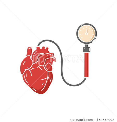 Human heart with blood pressure gauge medical vector illustration in red and gray colors for health monitoring and cardiology concepts Human heart with blood pressure gauge medical vector illustration in red and gray colors for health monitoring and cardiology concepts 134638098