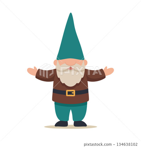 Garden gnome with teal hat brown jacket and white beard vector illustration design for decoration and fantasy art Garden gnome with teal hat brown jacket and white beard vector illustration design for decoration and fantasy art 134638102