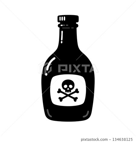 Poison bottle with skull and crossbones symbol vector illustration in black silhouette style for warning and danger signs Poison bottle with skull and crossbones symbol vector illustration in black silhouette style for warning and danger signs 134638125
