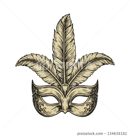 Venetian carnival mask with detailed vintage feathers and ornamental design vector illustration Venetian carnival mask with detailed vintage feathers and ornamental design vector illustration 134638182