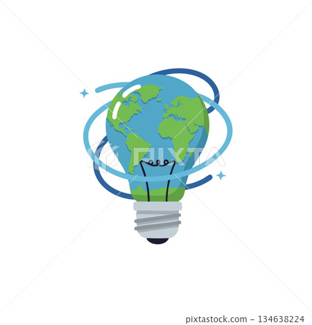 Earth globe shaped light bulb with orbiting rings concept of global energy and environment 134638224