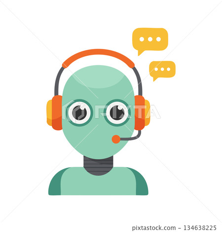 Robot customer support agent with headset and chat bubbles vector illustration 134638225