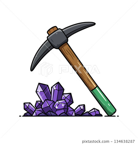 Pickaxe with purple crystals mining tool vector illustration isolated on white background Pickaxe with purple crystals mining tool vector illustration isolated on white background 134638287