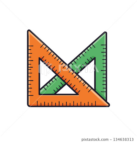 Two colorful triangular rulers orange and green geometry tools illustration vector Two colorful triangular rulers orange and green geometry tools illustration vector 134638313