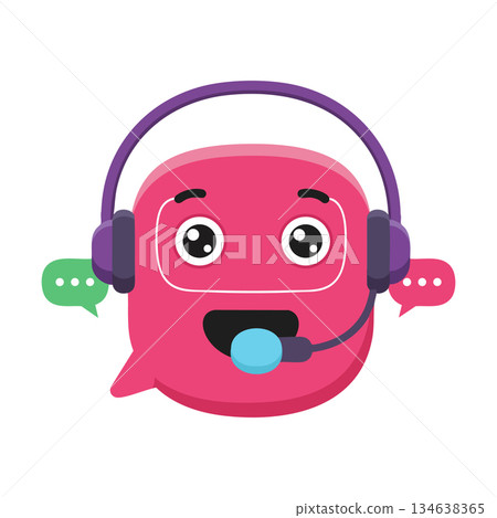 Pink chatbot with headset smiling and talking in customer support vector illustration Pink chatbot with headset smiling and talking in customer support vector illustration 134638365