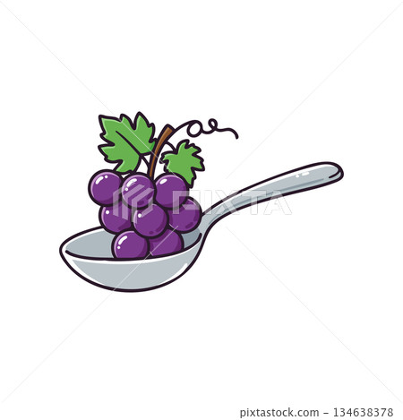 Purple grapes bunch on silver spoon fresh fruit illustration vector 134638378