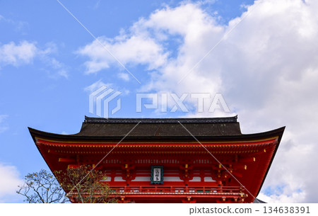 Close-op of the entrance of kiyomizu-dera temple in Kyoto, Japan. Major tourist attraction in Kansai region in Japan. Japan famous historic architecture. Translation: kiyomizu-dera temple Close-op of the entrance of kiyomizu-dera temple in Kyoto, Japan. Major tourist attraction in Kansai region in Japan. Japan famous historic architecture. Translation: kiyomizu-dera temple 134638391