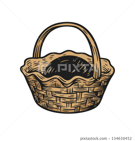 Woven Basket with Handle Rustic Style Handcrafted Design for Storage and Decoration Vector Illustration 134638452
