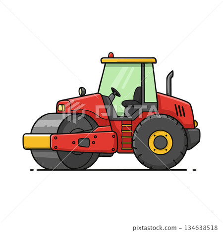 Red road roller construction vehicle heavy machinery for compacting surfaces and pavement work Red road roller construction vehicle heavy machinery for compacting surfaces and pavement work 134638518