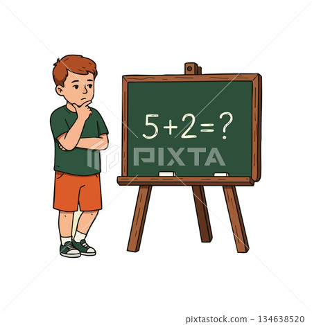 Boy Thinking Solving Math Problem on Blackboard Educational Concept for Learning and School Study Boy Thinking Solving Math Problem on Blackboard Educational Concept for Learning and School Study 134638520