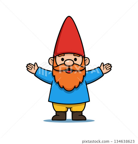 Cartoon garden gnome with red hat and orange beard welcoming with open arms vector illustration 134638623