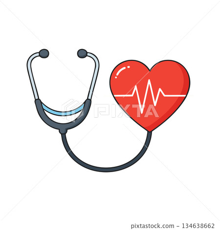 Stethoscope with red heart and heartbeat line vector medical health care symbol illustration Stethoscope with red heart and heartbeat line vector medical health care symbol illustration 134638662
