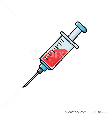 Syringe filled with red liquid medical injection tool vector illustration design for healthcare use and treatment purposes 134638692