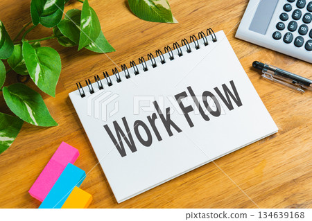 Work flow image: A notepad concept that represents business processes and productivity Work flow image: A notepad concept that represents business processes and productivity 134639168
