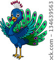 Happy Cartoon Peacock with Vibrant Feathers 134639563