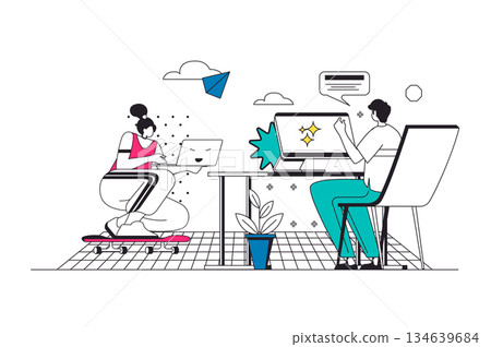 Freelance Work Outline Illustration 134639684