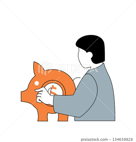 Business and finance concept with cartoon people in flat design for web. Businessman saving money in piggy bank for investments. Vector illustration for social media banner, marketing material. Business and finance concept with cartoon people in flat design for web. Businessman saving money in piggy bank for investments. Vector illustration for social media banner, marketing material. 134639828