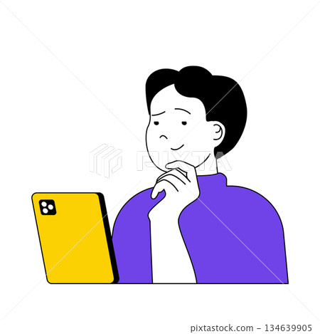 Book reading concept with cartoon people in flat design for web. Man reads e-book at app. Student researching electronic textbooks. Vector illustration for social media banner, marketing material. Book reading concept with cartoon people in flat design for web. Man reads e-book at app. Student researching electronic textbooks. Vector illustration for social media banner, marketing material. 134639905