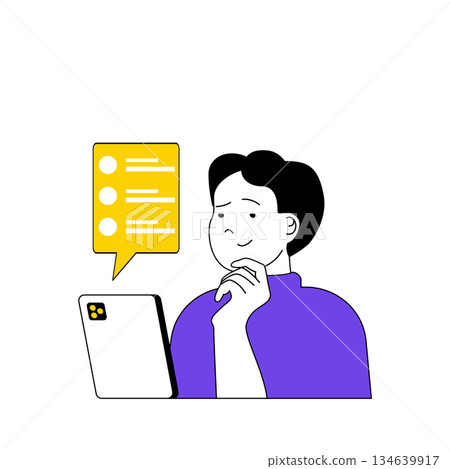 Online voting concept with cartoon people in flat design for web. Man choosing politicians at election list and using mobile app. Vector illustration for social media banner, marketing material. Online voting concept with cartoon people in flat design for web. Man choosing politicians at election list and using mobile app. Vector illustration for social media banner, marketing material. 134639917