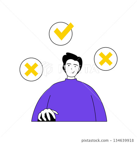 Online voting concept with cartoon people in flat design for web. Man takes part in democratic vote, choosing and applying checkbox. Vector illustration for social media banner, marketing material. Online voting concept with cartoon people in flat design for web. Man takes part in democratic vote, choosing and applying checkbox. Vector illustration for social media banner, marketing material. 134639918
