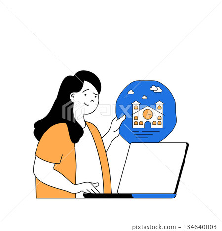 Travel concept with cartoon people in flat design for web. Woman researching information for going to trip with sightseeing excursions. Vector illustration for social media banner, marketing material. Travel concept with cartoon people in flat design for web. Woman researching information for going to trip with sightseeing excursions. Vector illustration for social media banner, marketing material. 134640003