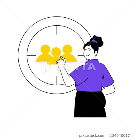 Recruitment concept with cartoon people in flat design for web. Woman looking and choosing for job candidates, targeting focus group. Vector illustration for social media banner, marketing material. 134640017